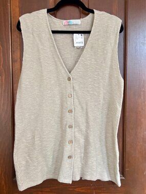 Free People FP Beach Dana Knit Button Front Sweater Vest French Oak NWT S